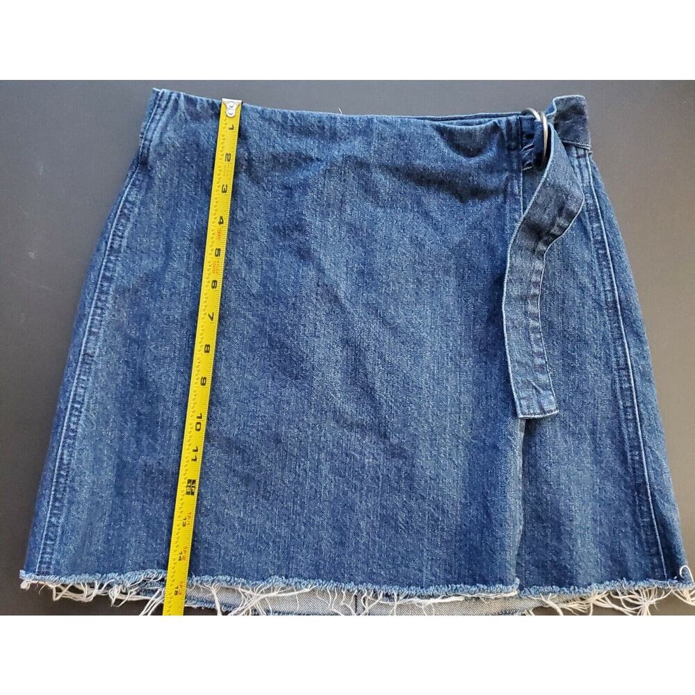 Madewell Casual Wrap Skirt Size 2 Blue Denim Raw Hem Belted Above Knee - Picture 8 of 8